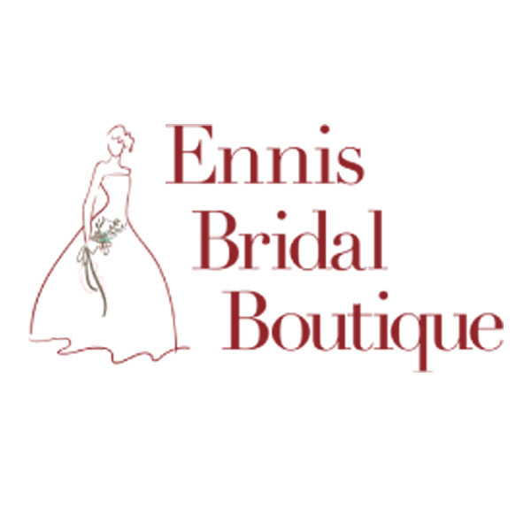 Ennis Bridal Boutique logo featuring a simple line drawing of a bride holding flowers.