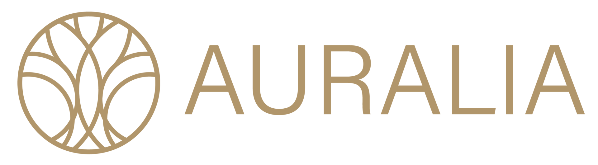 Auralia logo featuring a circular abstract design and text in elegant gold font.