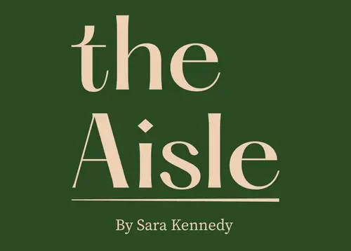 The Aisle by Sara Kennedy: Elegant green and beige title design for a stylish book cover.